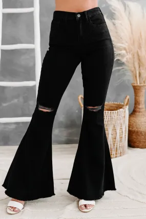 Bullseye Sneak Peek High Rise Distressed Bell Bottom Jeans (Black)