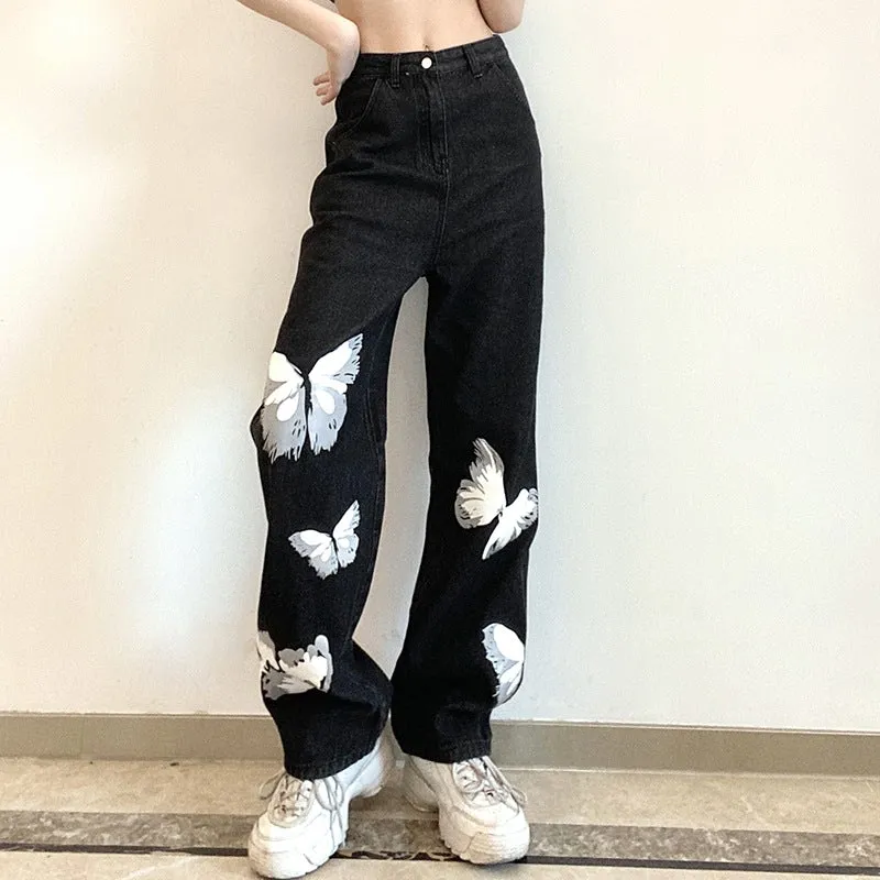 Butterfly Black Straight Leg Jeans