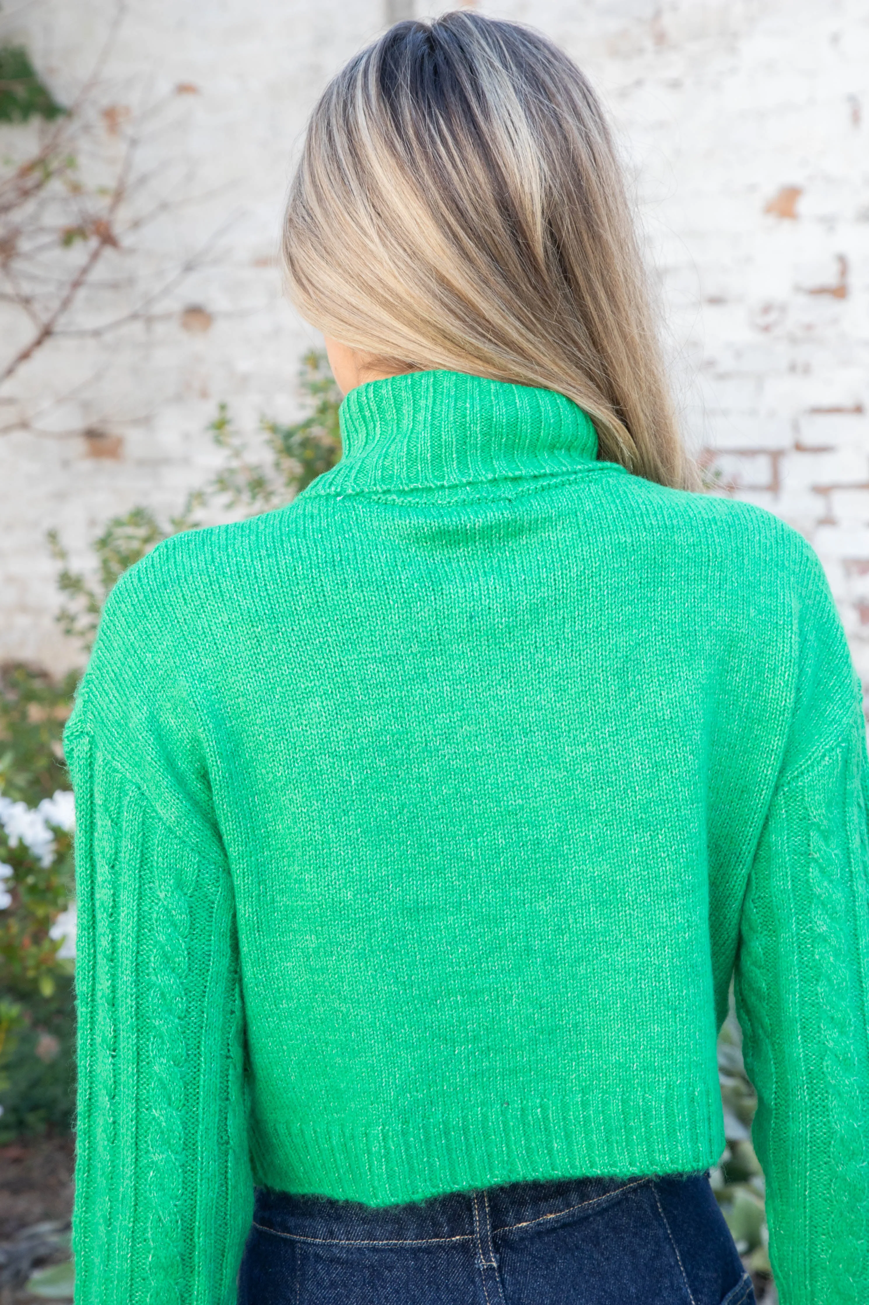 Cambrie Cable Knit Crop Sweater, Green