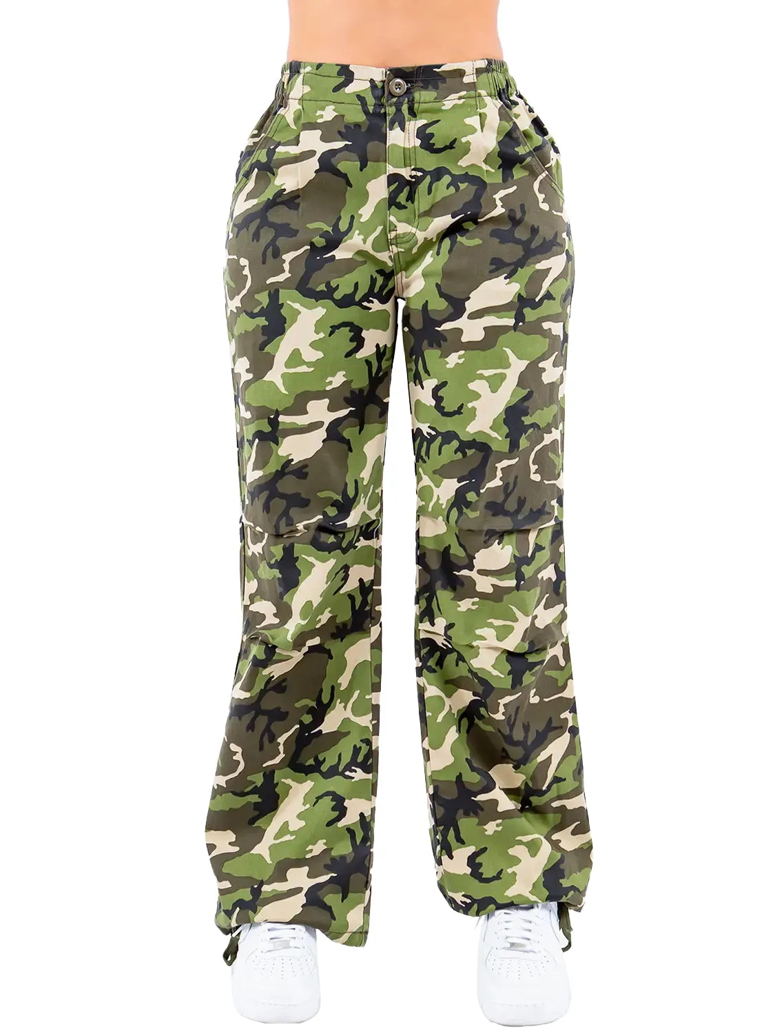 Camouflage Wide Leg Joggers -Green