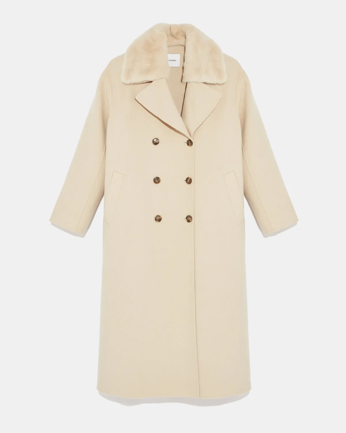 Cashmere wool coat with mink fur collar