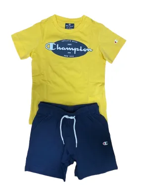 Champion completino da ragazzo Legacy Graphic T-shirt   Bermuda 306314 YS043 MIY giallo-blu