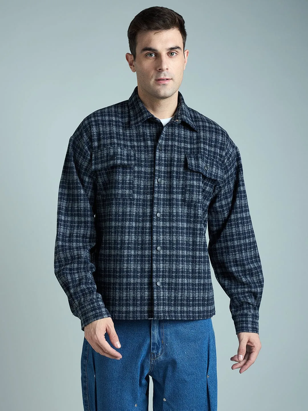 Charcoal & Navy Checkered Tweed OverShirt