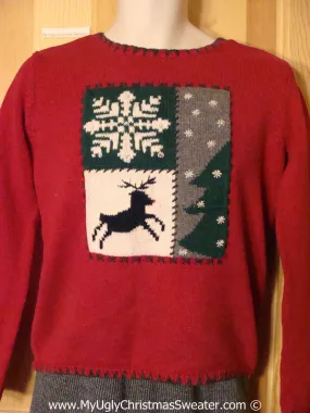 Cheap Red Tacky Christmas Sweater with Reindeer and Snowflake (f1332)