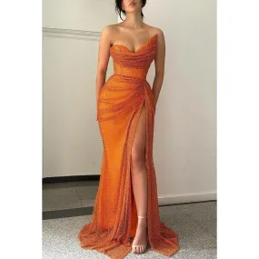 Chic & Modern Off-Shoulder Strapless Ruched Side Slit Evening Party Prom Dress