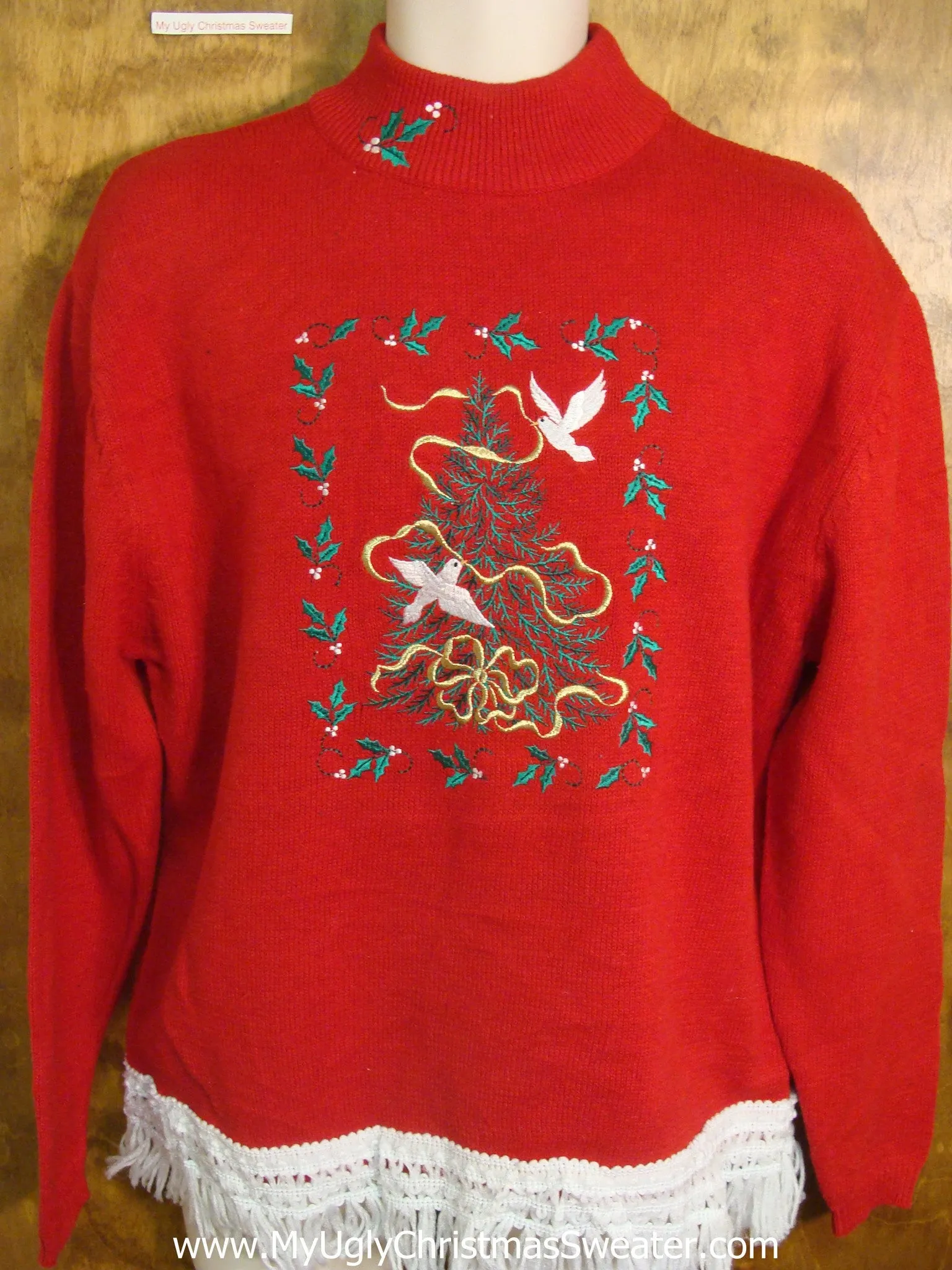 Christmas Tree with Doves and Holly Tacky Xmas Sweater