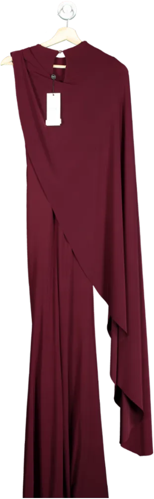 Club L London Burgundy One-Sleeve Cape Maxi Dress UK 4