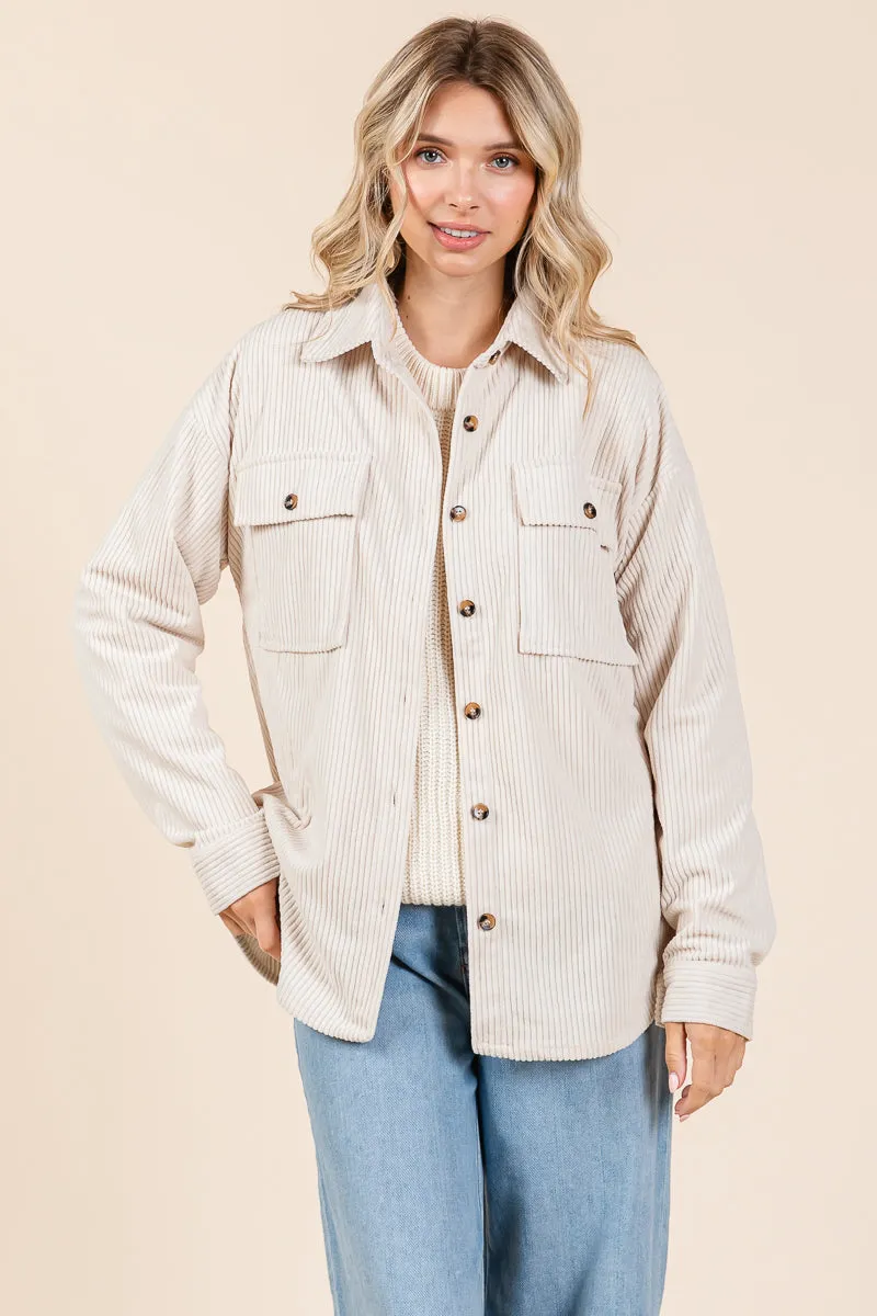 Corduroy Long Sleeve Lapel Button Down Shacket