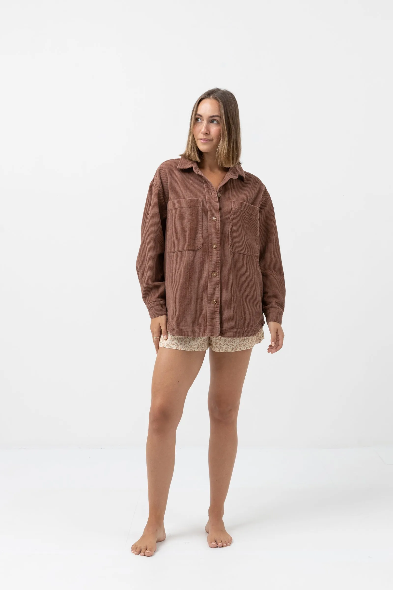 Corduroy Oversized Shacket Chocolate