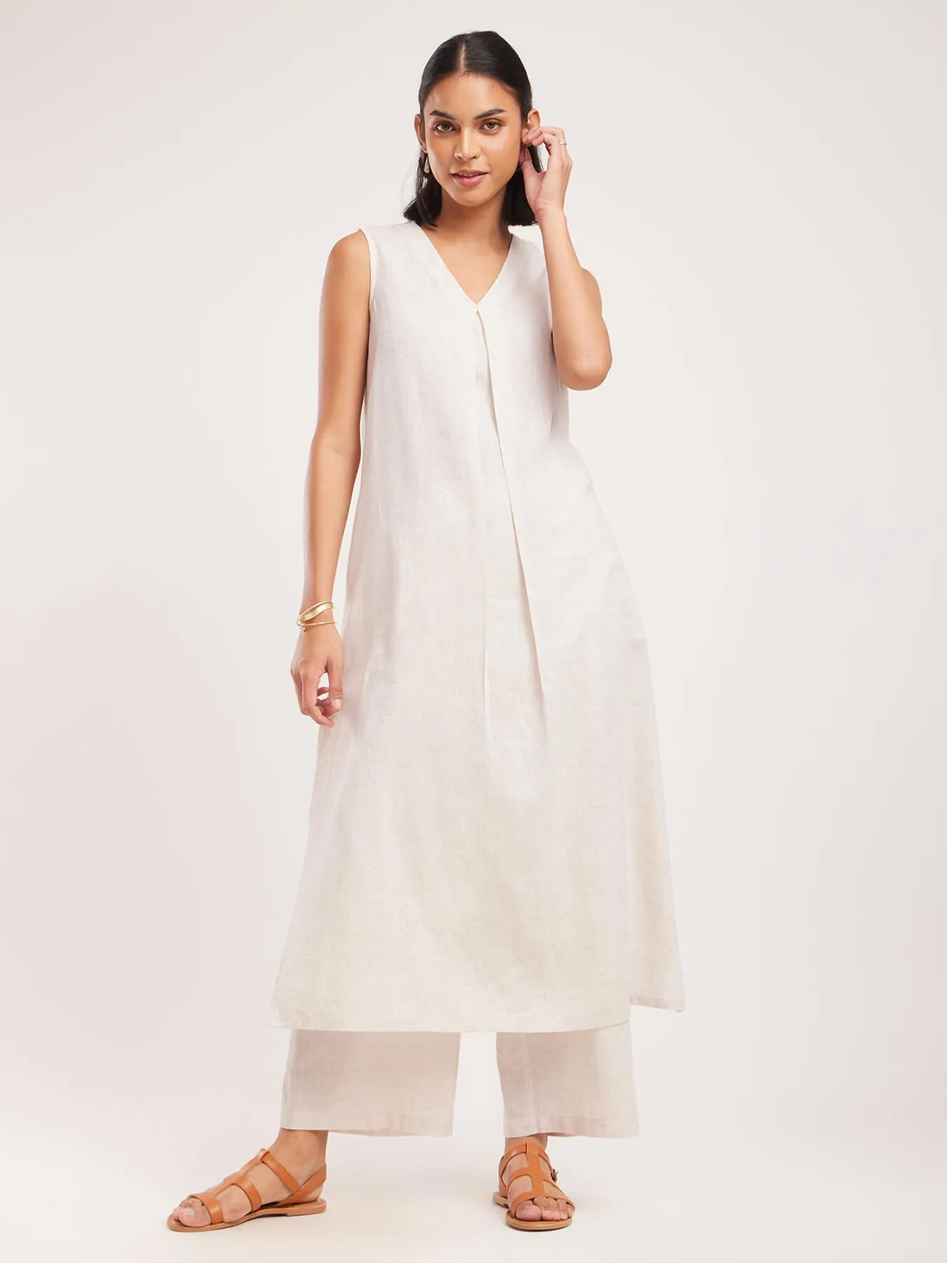 Cotton Khadi Solid Co-ord Set - Off White