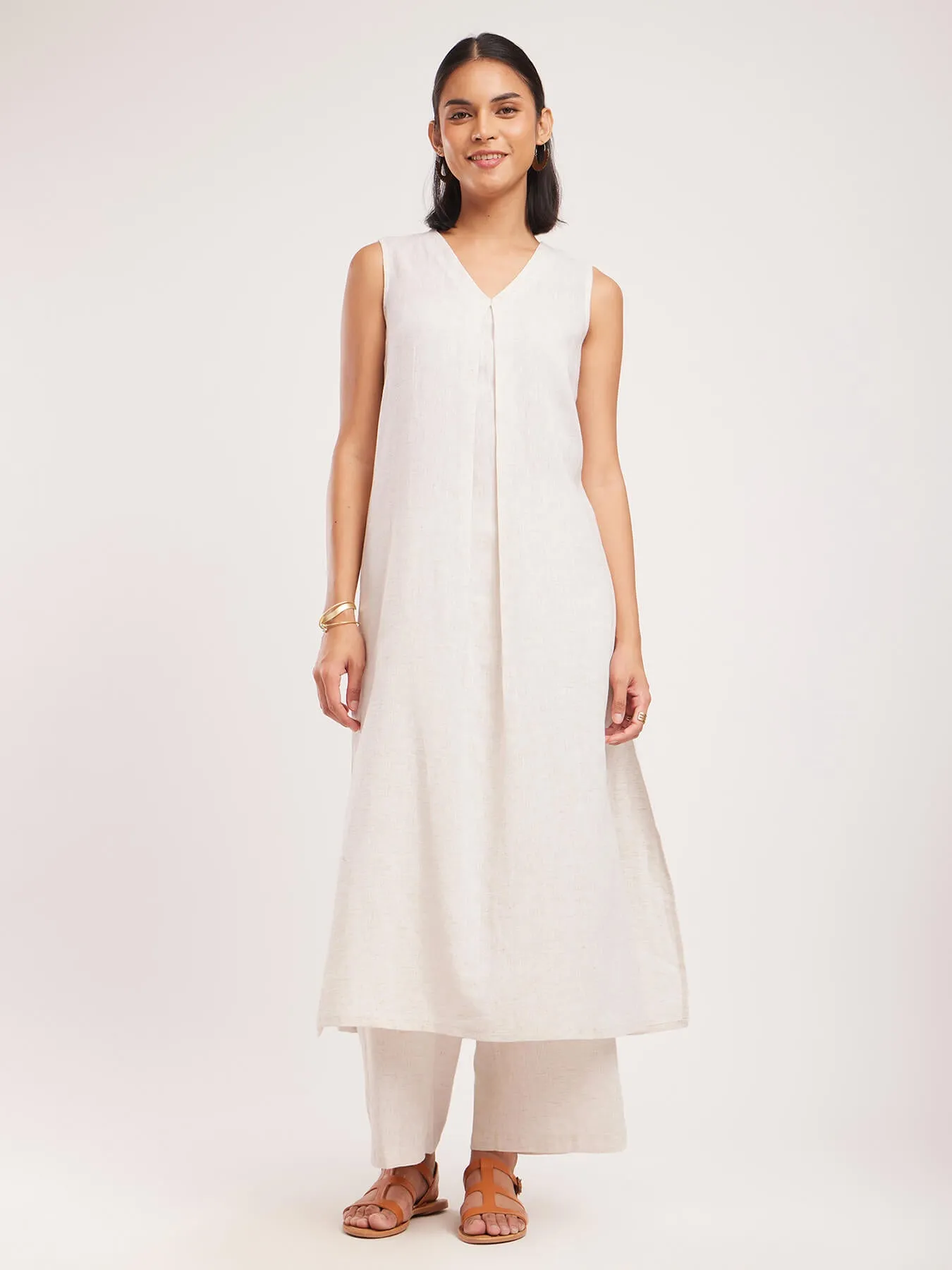 Cotton Khadi Solid Co-ord Set - Off White