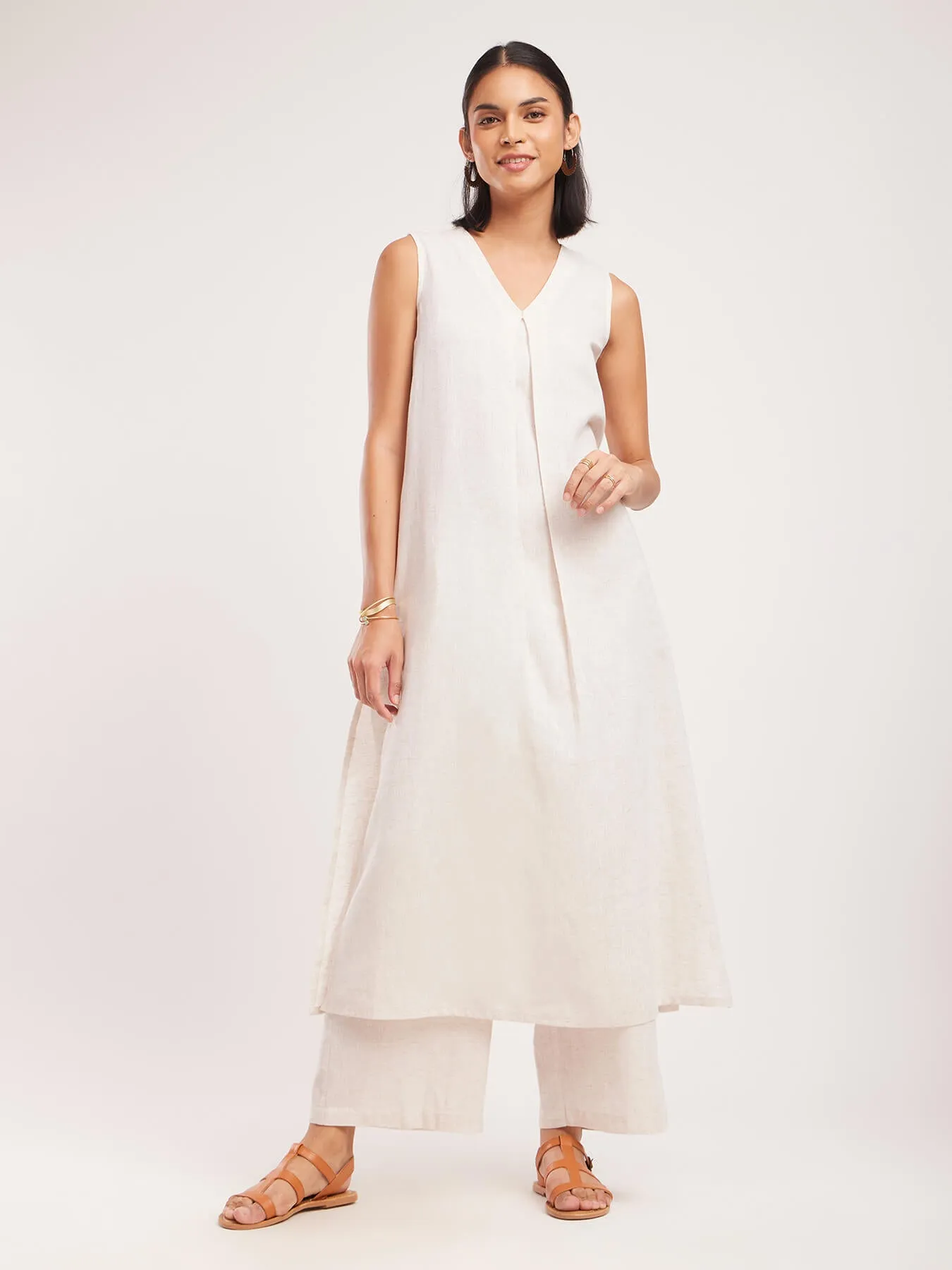 Cotton Khadi Solid Co-ord Set - Off White