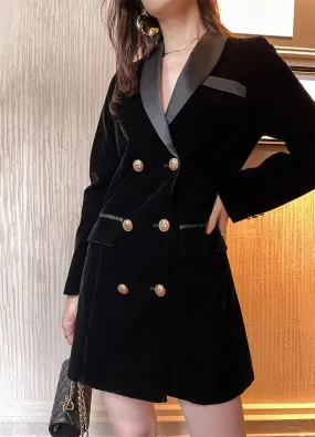 Double Breasted Slim Velvet Blazer Dress