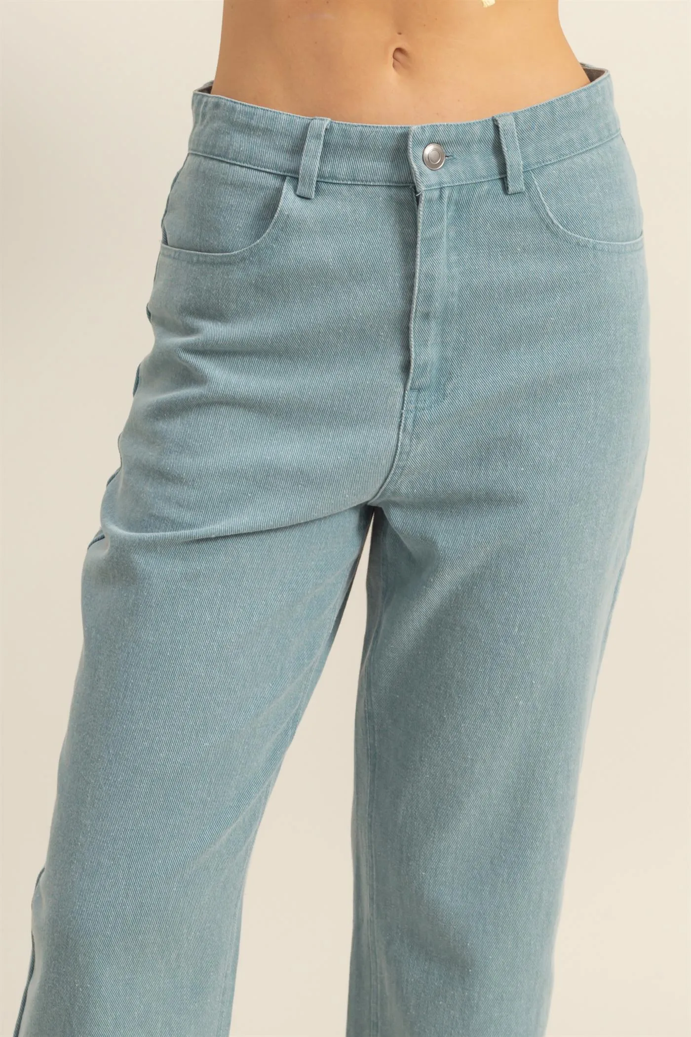 DZ25C550-Washed Denim High Waist Straight Pants