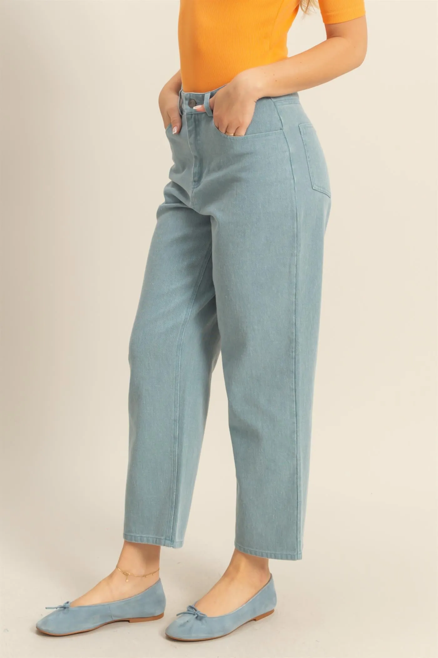 DZ25C550-Washed Denim High Waist Straight Pants