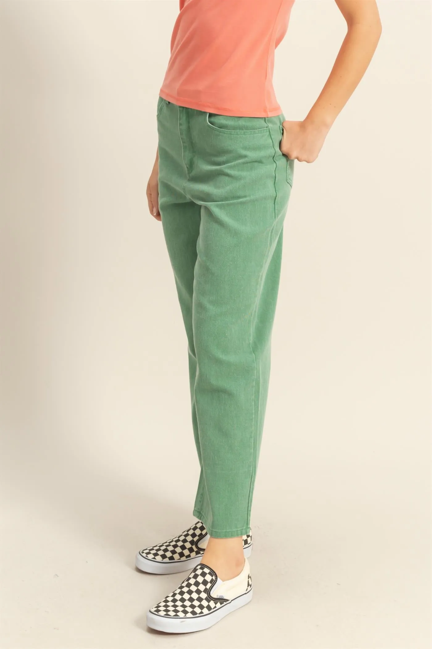 DZ25C550-Washed Denim High Waist Straight Pants