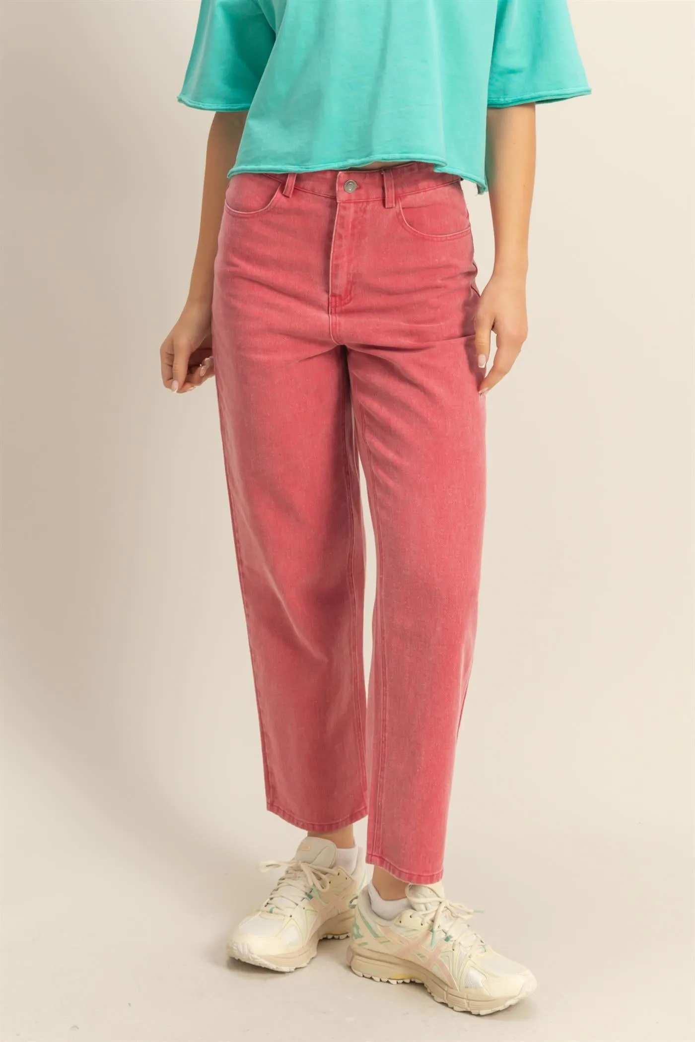 DZ25C550-Washed Denim High Waist Straight Pants