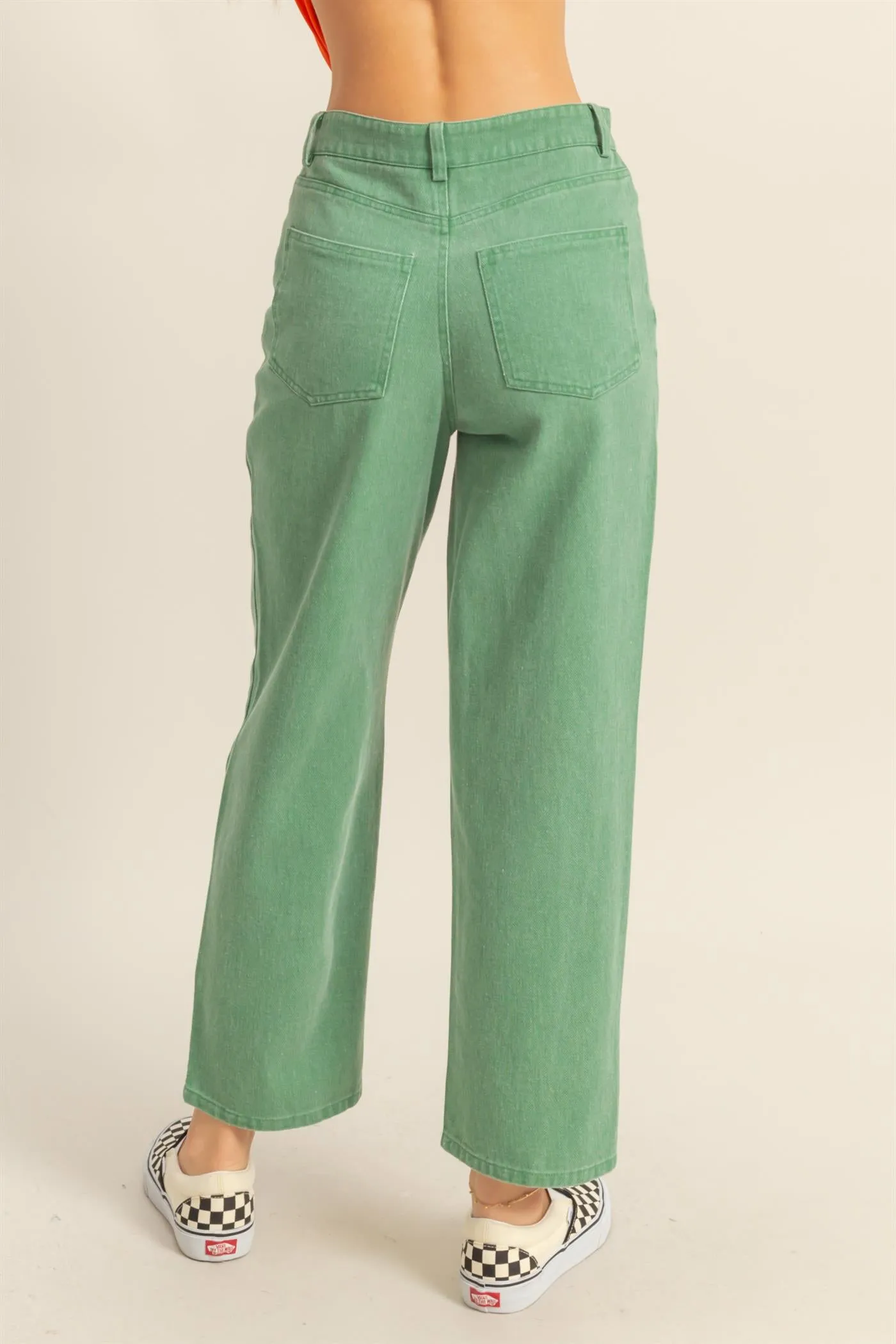 DZ25C550-Washed Denim High Waist Straight Pants