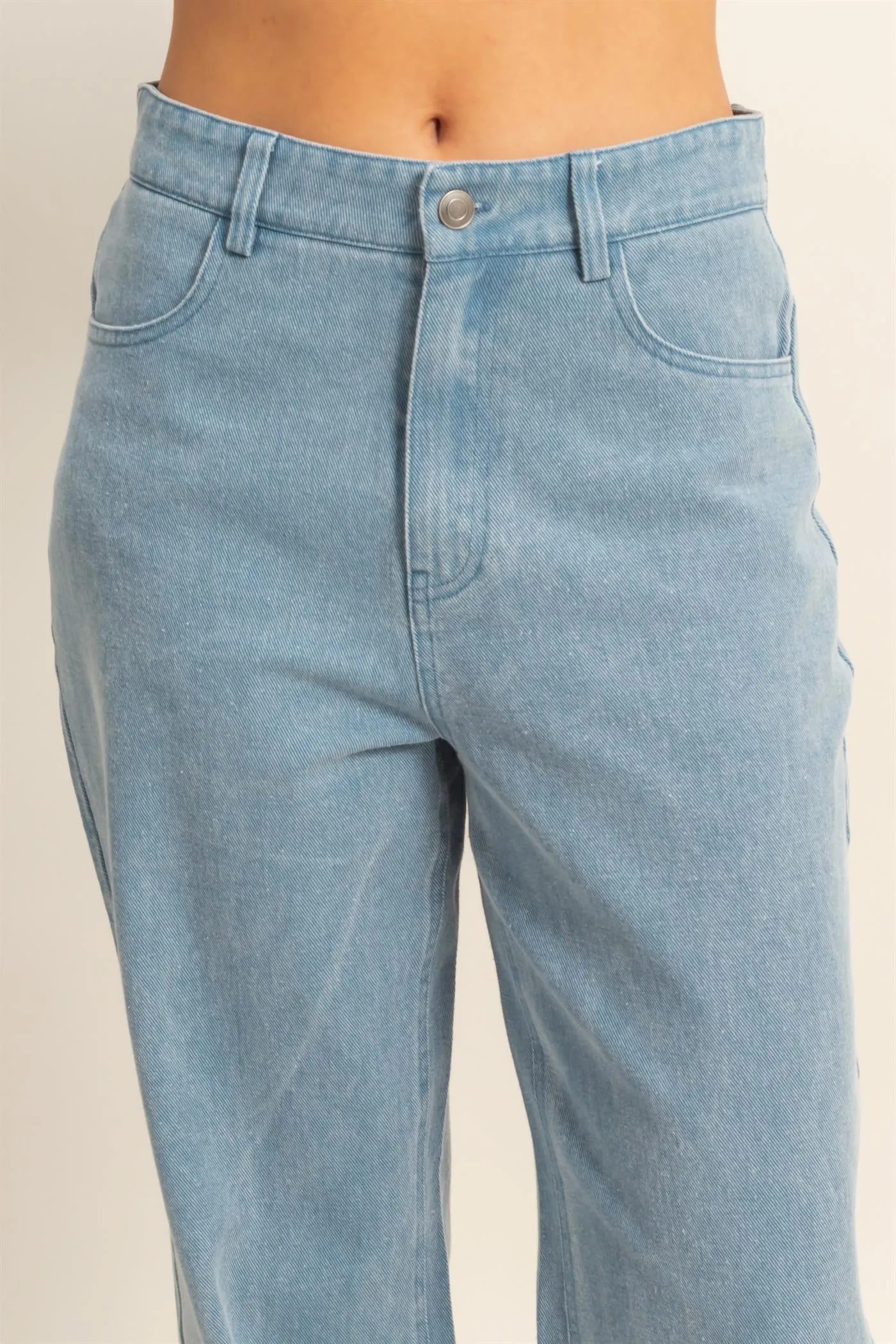 DZ25C550-Washed Denim High Waist Straight Pants