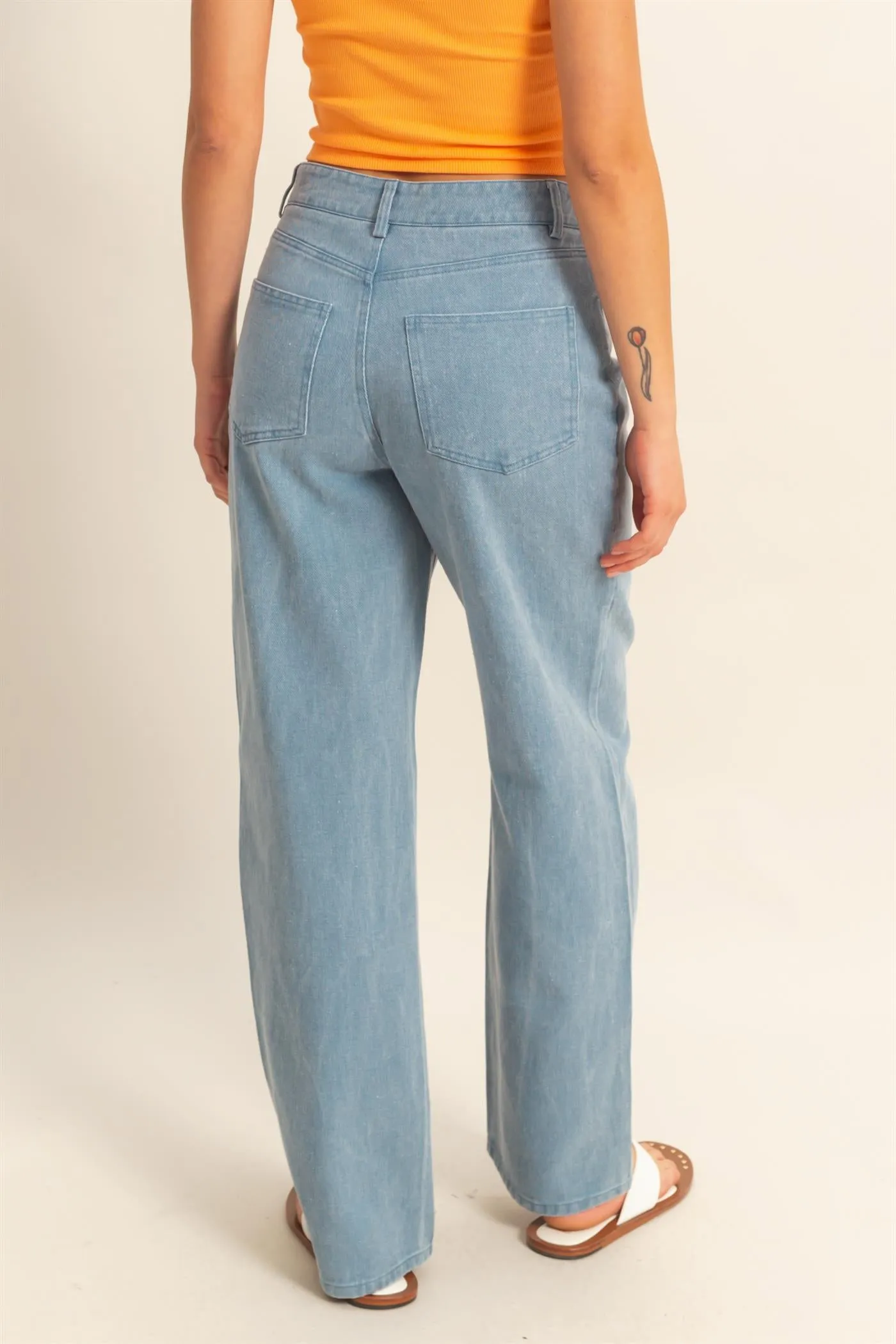 DZ25C550-Washed Denim High Waist Straight Pants