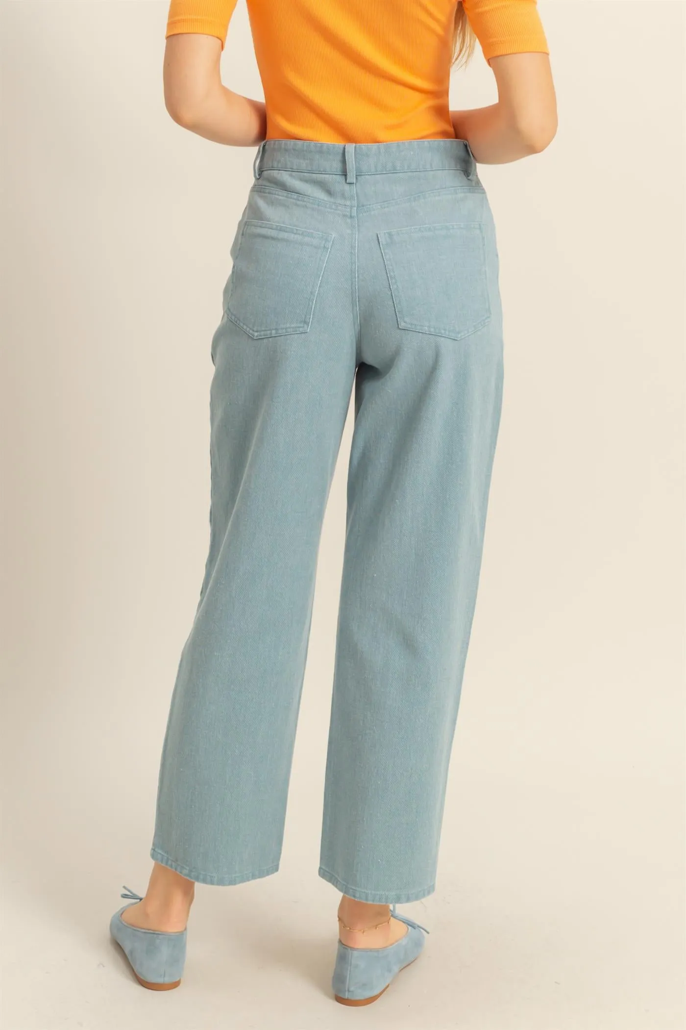 DZ25C550-Washed Denim High Waist Straight Pants