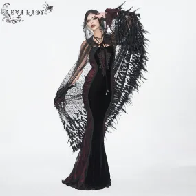 ECA016 Gothic sequined feather hooded women's long cloak