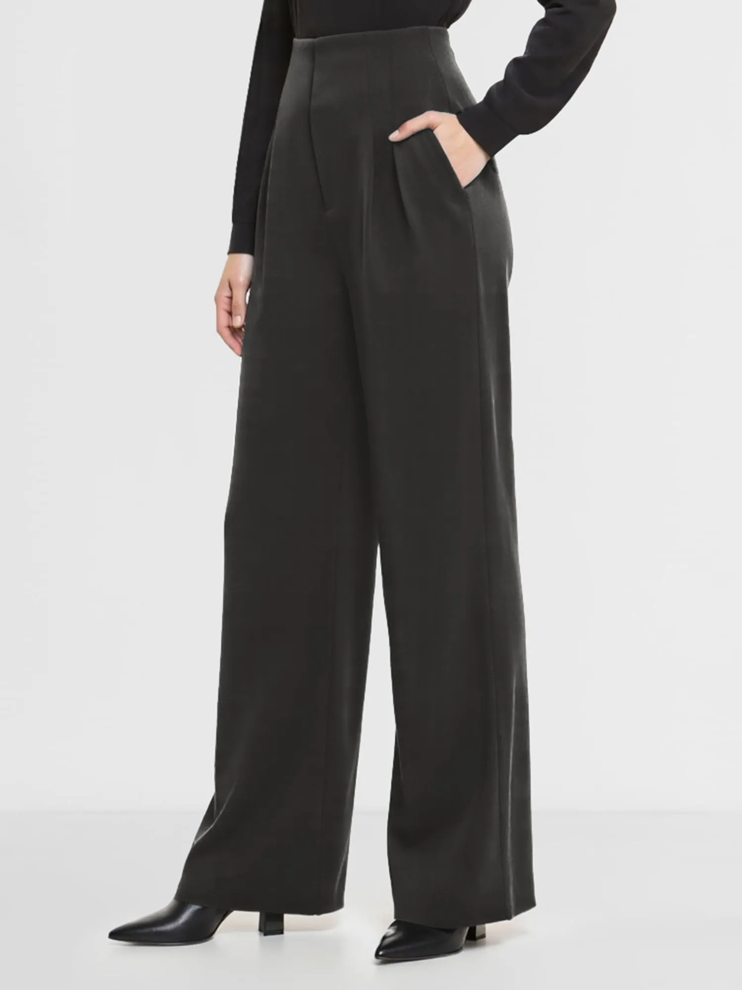 Elegant Style High Waist Wide-Leg Pleat Front Pant