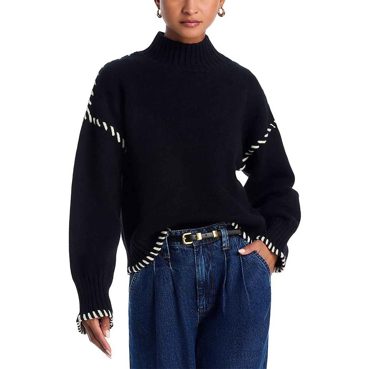 En Saison Womens Crop Funnel Neck Pullover Sweater