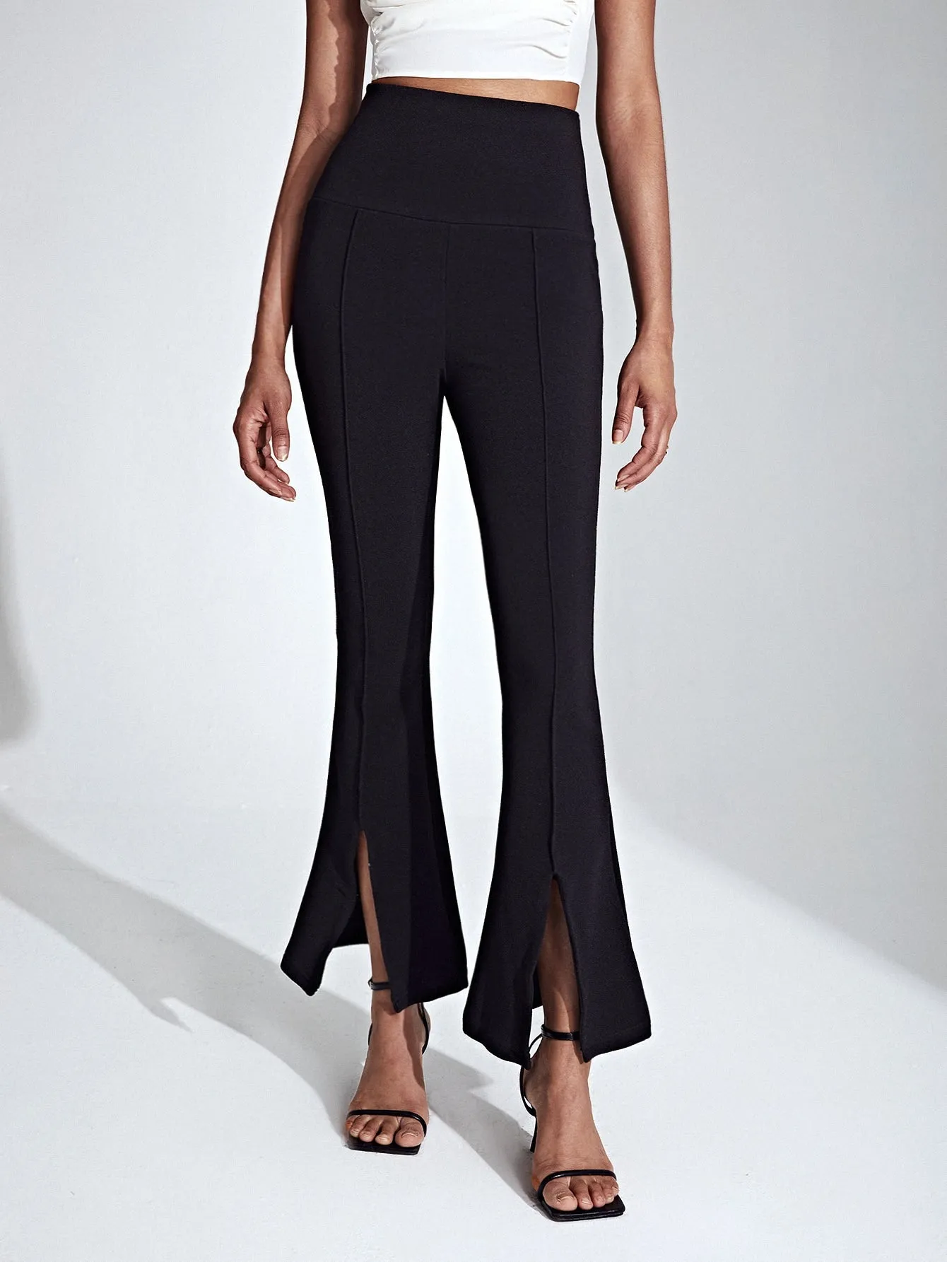 EZwear High Waist Slit Hem Flare Leg Pants