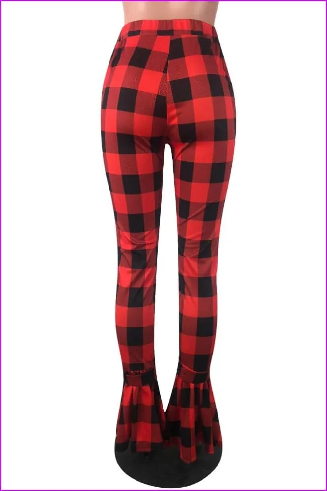 Fashion Plaid Or Striped High Waist Flare PantsDE965