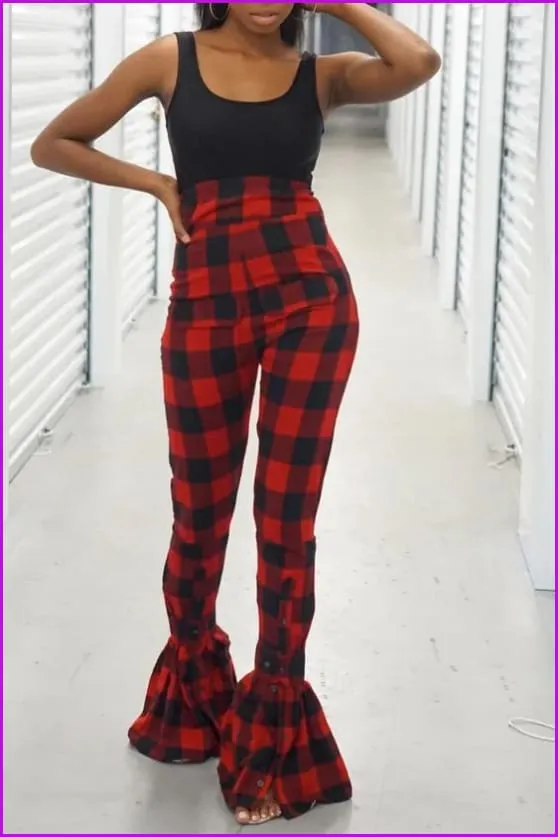 Fashion Plaid Or Striped High Waist Flare PantsDE965