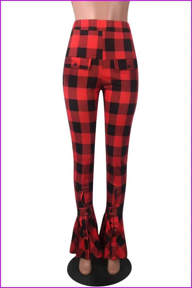 Fashion Plaid Or Striped High Waist Flare PantsDE965