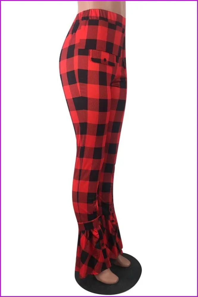 Fashion Plaid Or Striped High Waist Flare PantsDE965