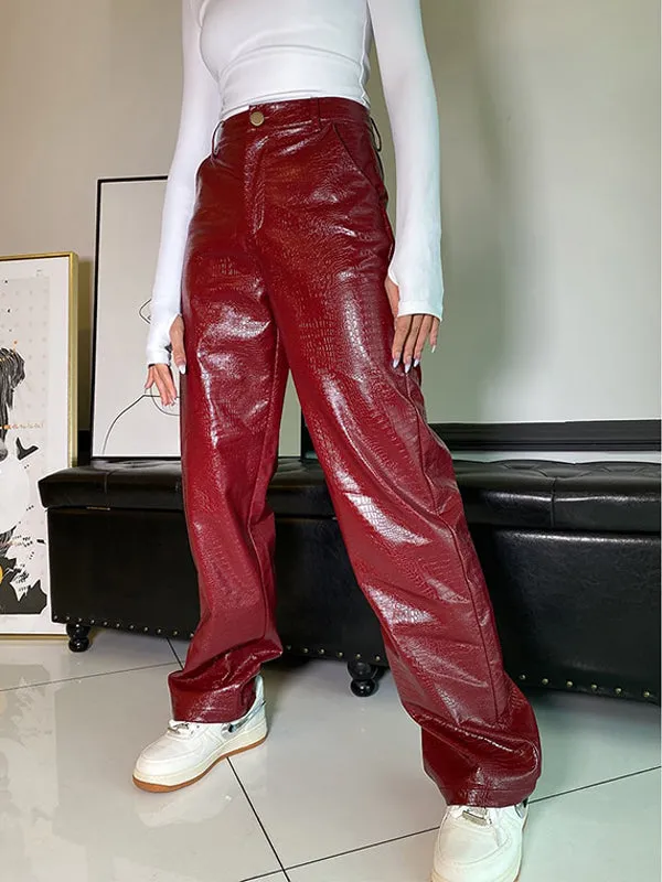 Faux Leather Pants Women's Loose Pants High Waist Lady