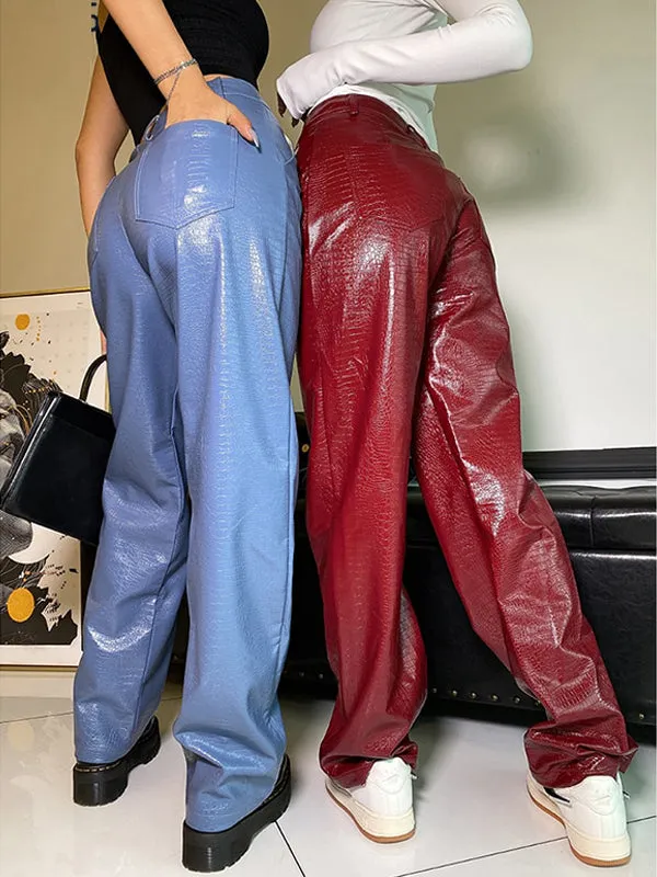 Faux Leather Pants Women's Loose Pants High Waist Lady