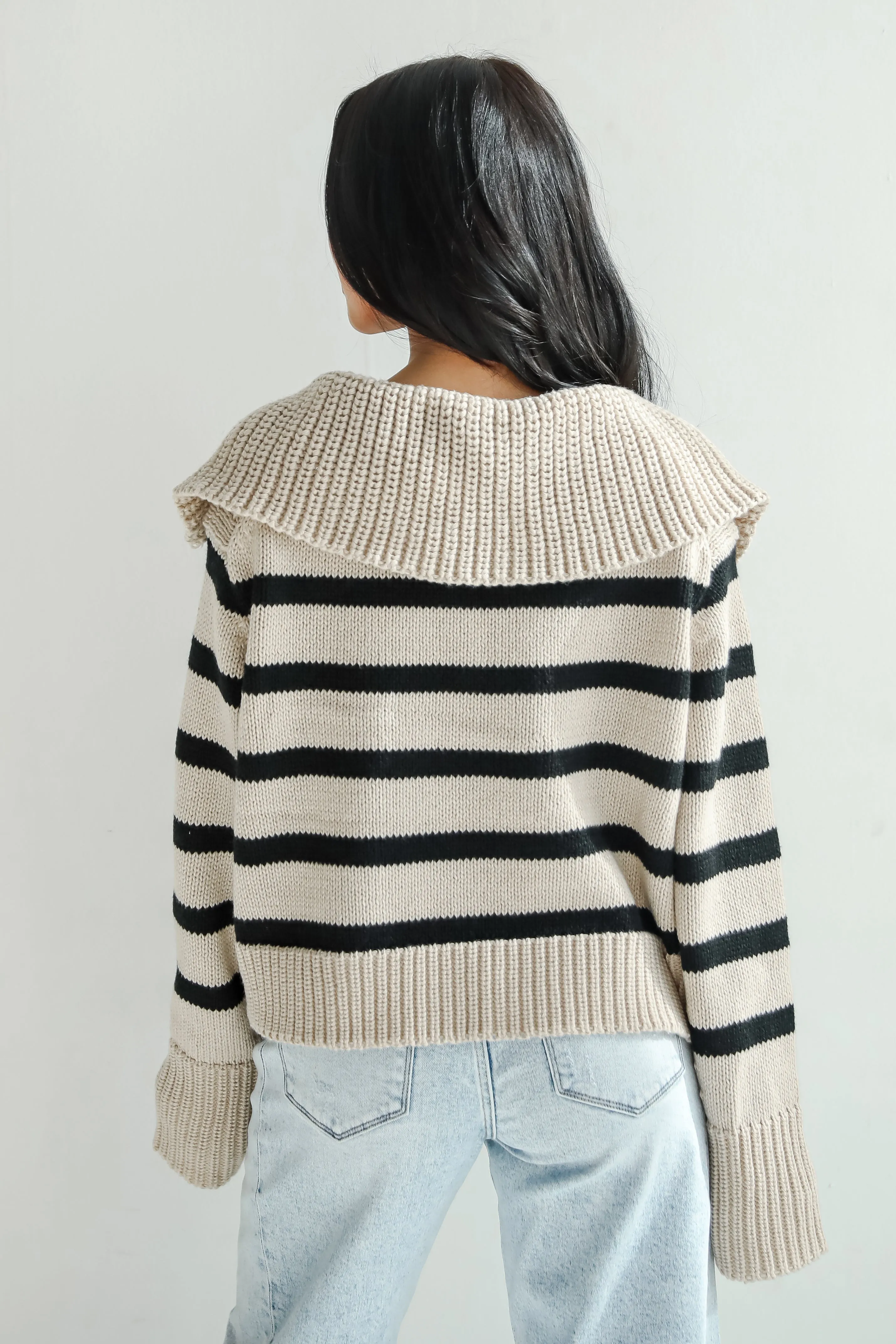 FINAL SALE - Coziest Cuddles Beige Striped Collared Sweater