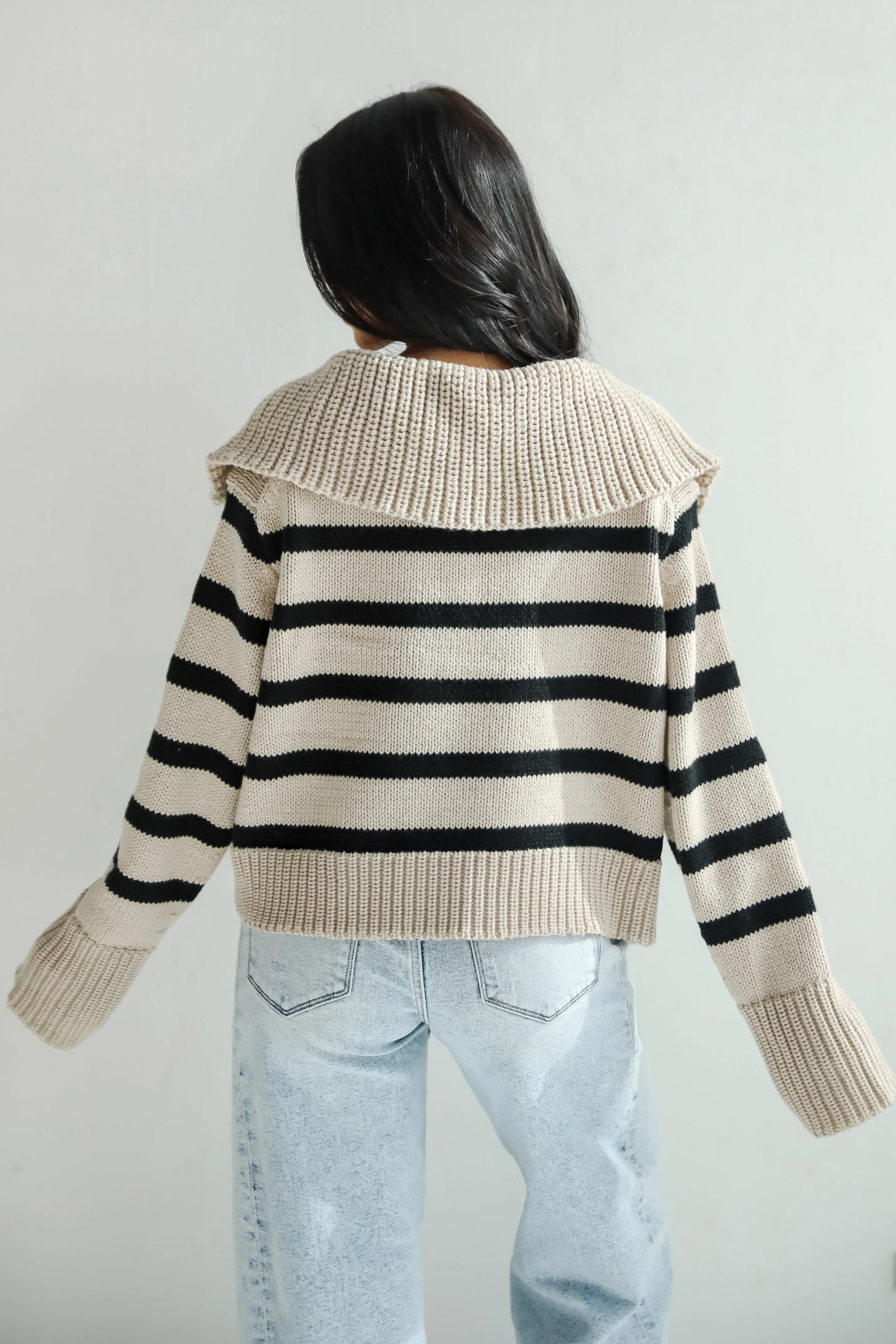 FINAL SALE - Coziest Cuddles Beige Striped Collared Sweater