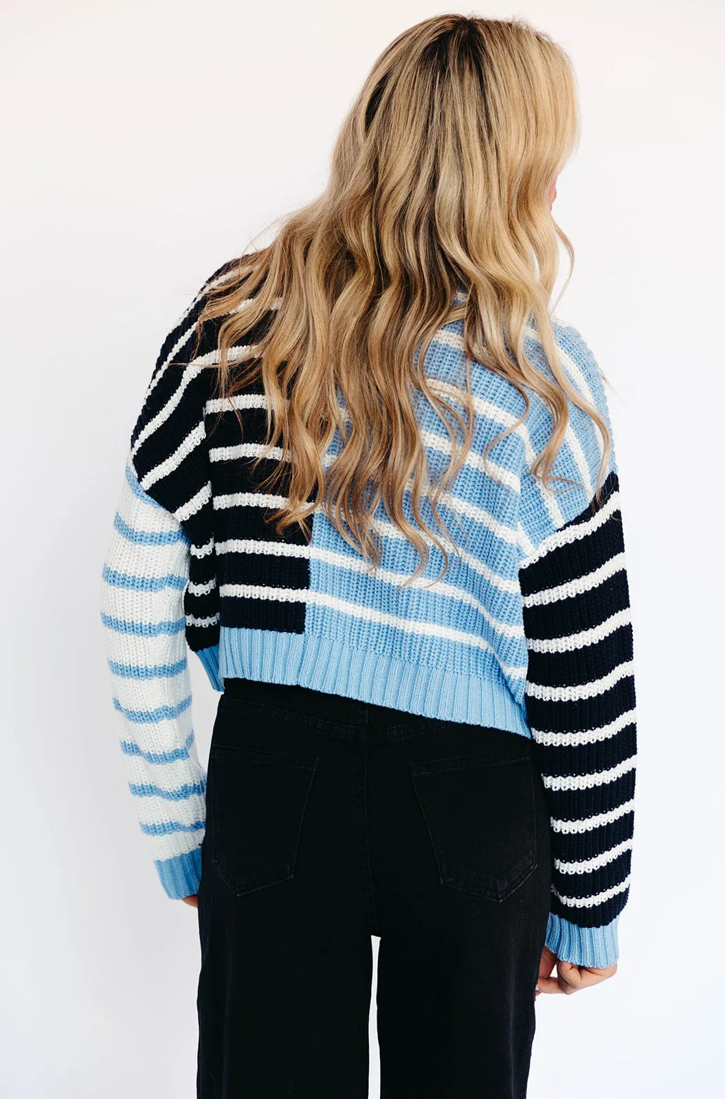 Fiona Stripe Sweater - Light Blue/Navy/White