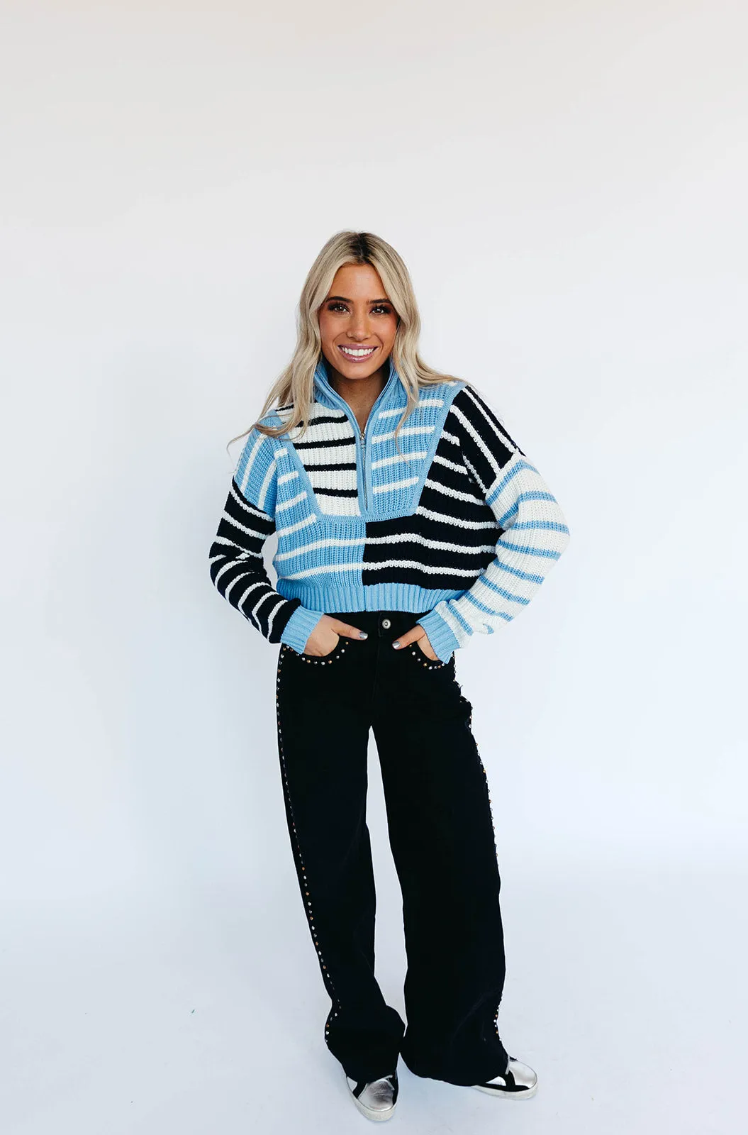 Fiona Stripe Sweater - Light Blue/Navy/White