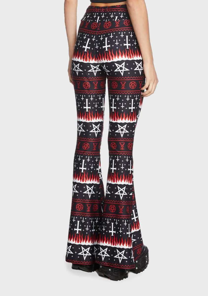 Flame Cross Holiday Hellz Bellz Flare Pants