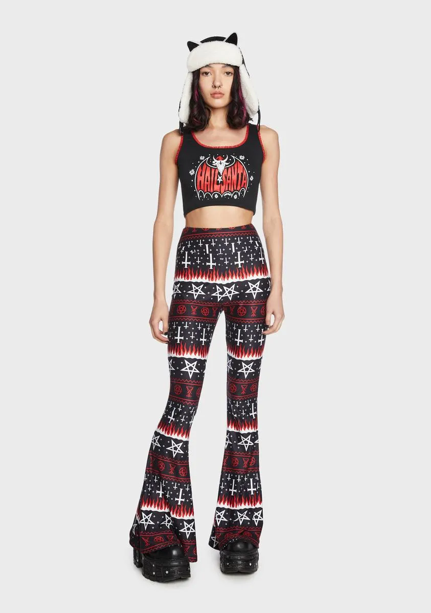 Flame Cross Holiday Hellz Bellz Flare Pants