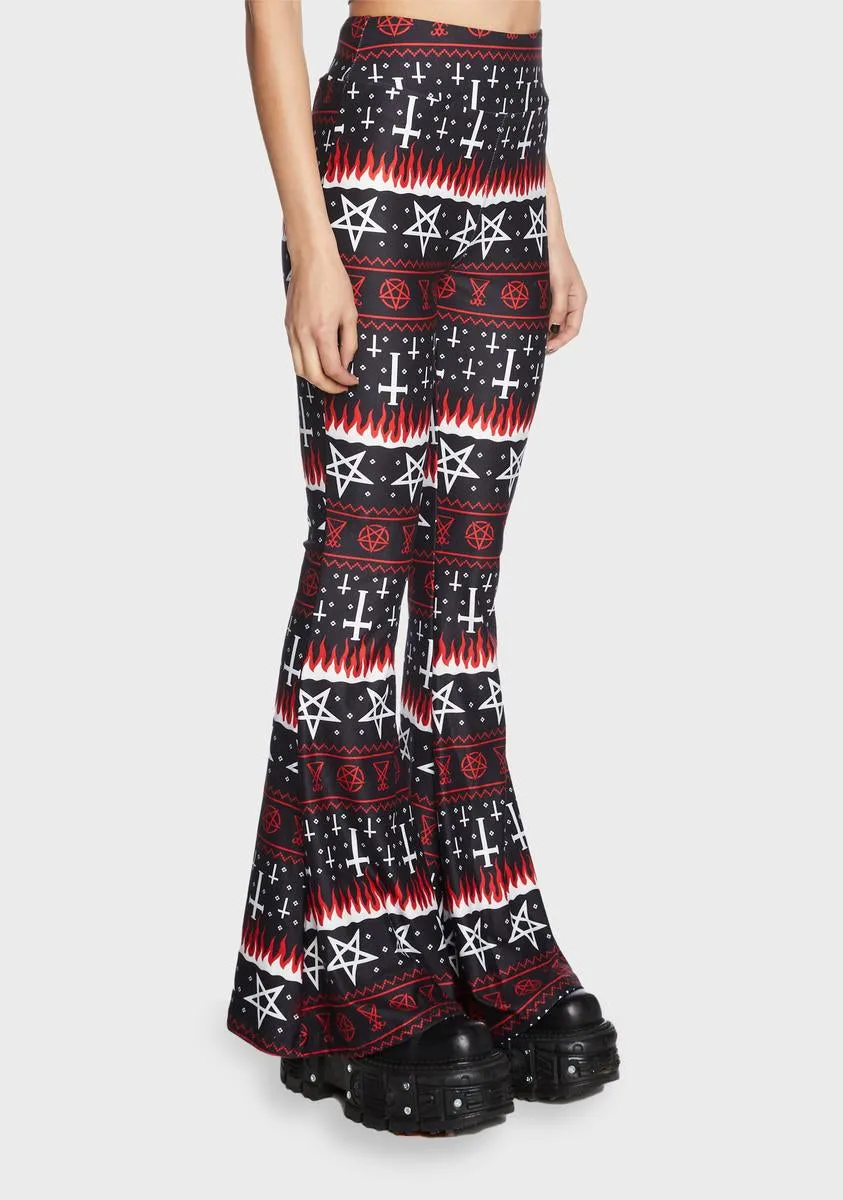 Flame Cross Holiday Hellz Bellz Flare Pants