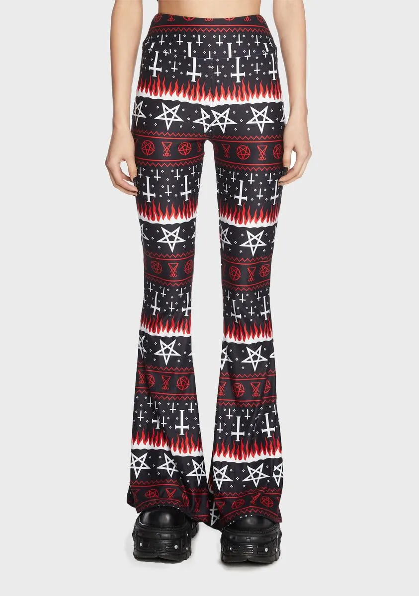 Flame Cross Holiday Hellz Bellz Flare Pants