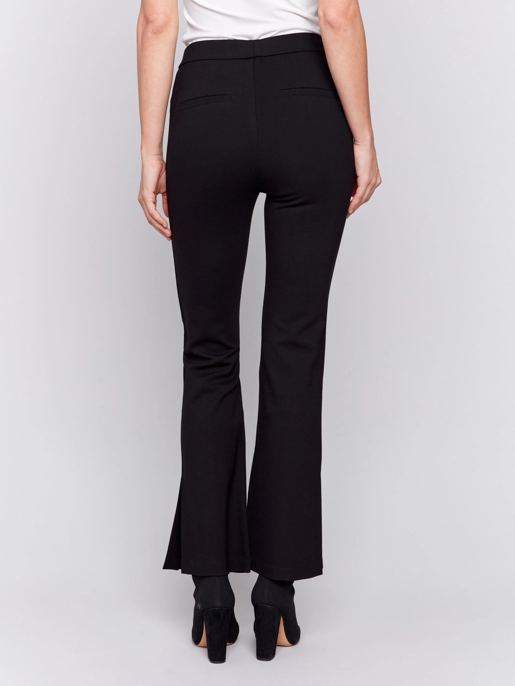 Flare Ponte Pants with Side Slits - Black