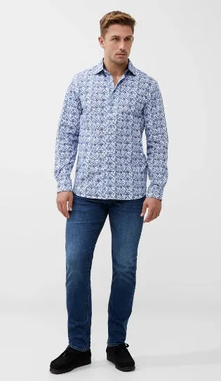 French Connection Long Sleeve All Over Print Shirt - Blue Combo