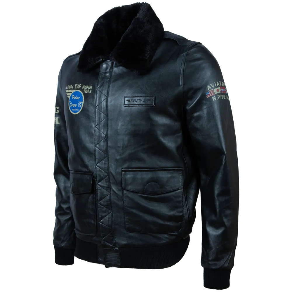 G5SQ Men's Aviator Jacket - Black/Black Fur