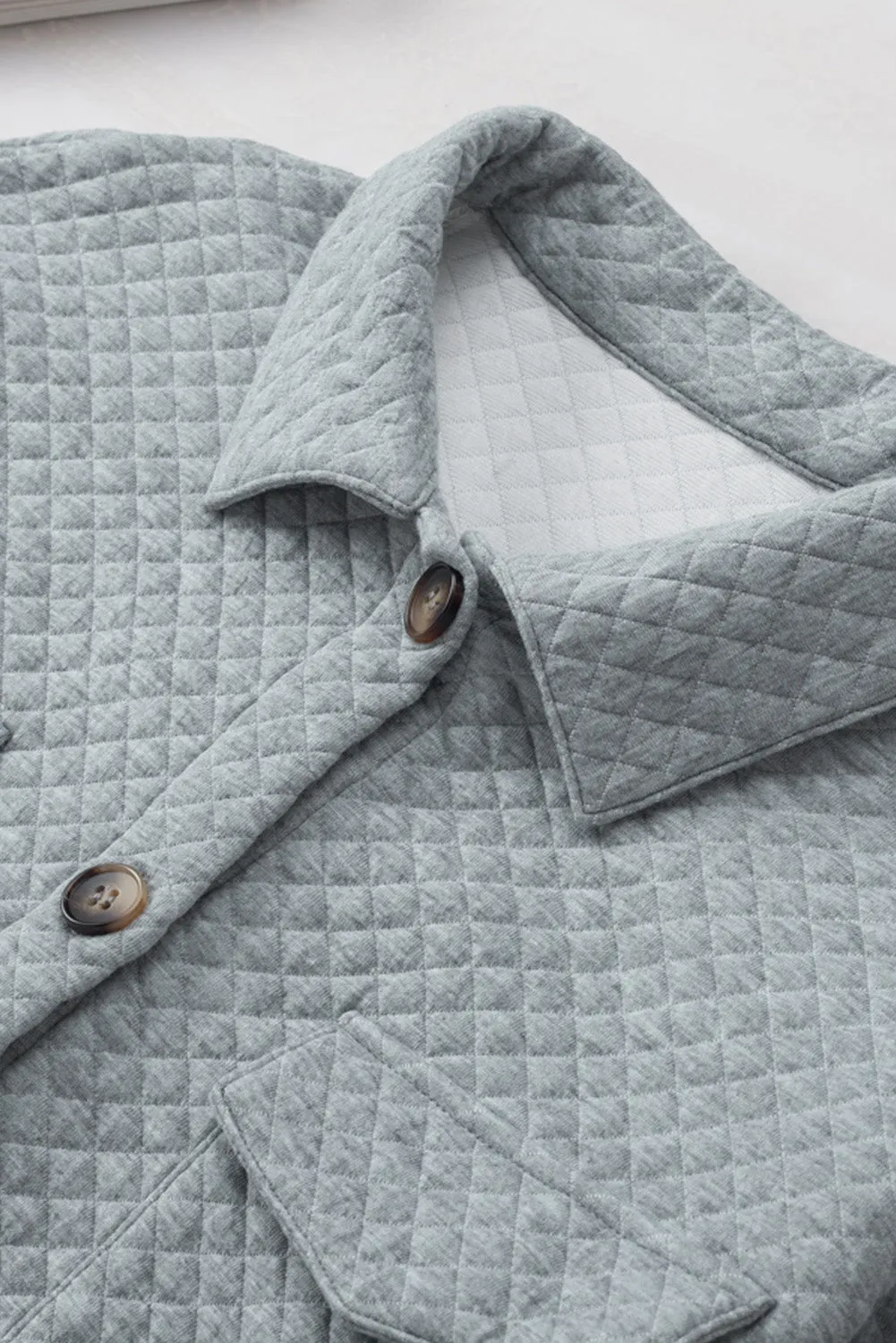 Gray Retro Quilted Flap Pocket Button Shacket