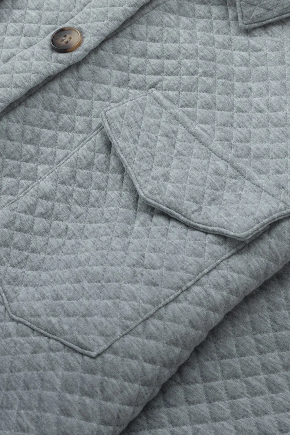 Gray Retro Quilted Flap Pocket Button Shacket