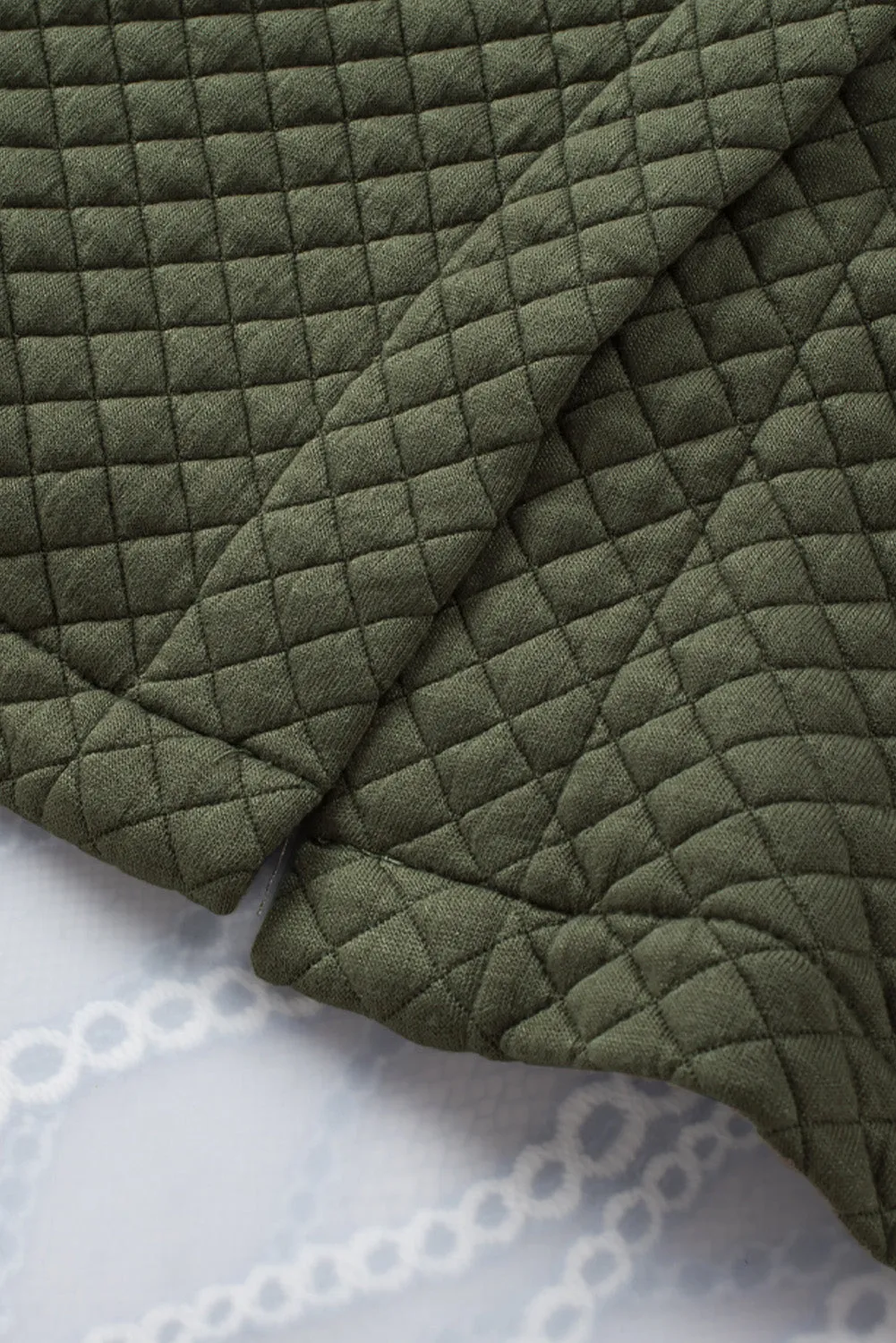 Green Lattice Texture Pockets Button Up Quilted Shacket