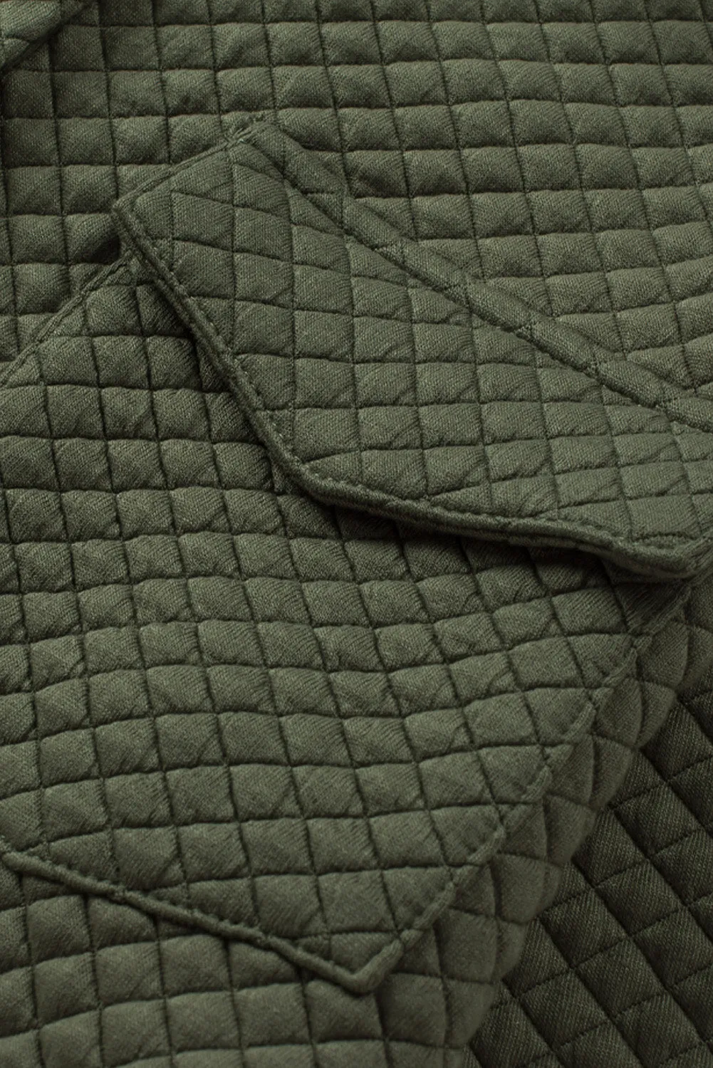 Green Lattice Texture Pockets Button Up Quilted Shacket